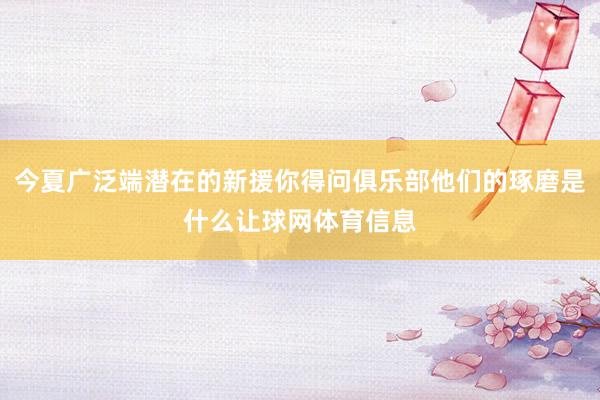 今夏广泛端潜在的新援你得问俱乐部他们的琢磨是什么让球网体育信息