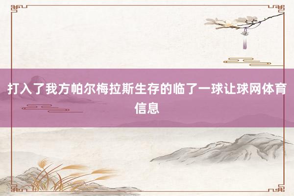 打入了我方帕尔梅拉斯生存的临了一球让球网体育信息
